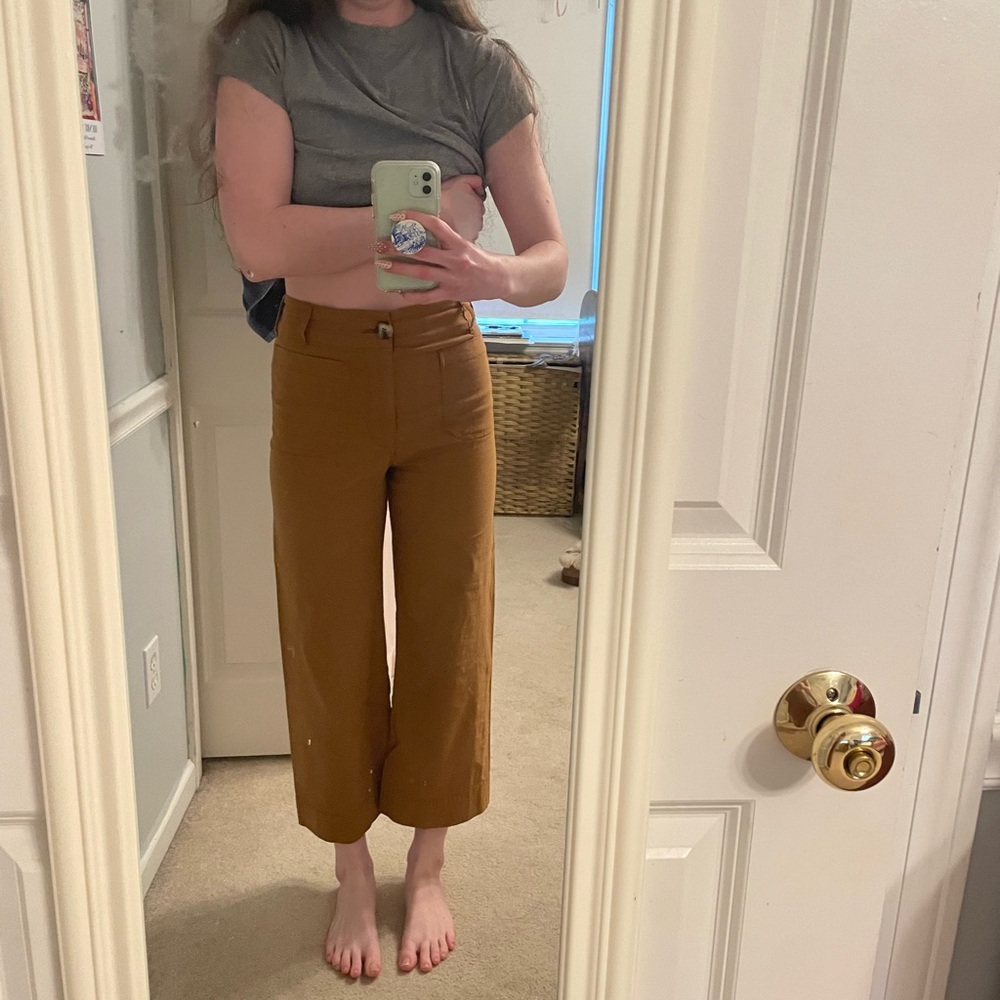 Anthropologie Maeve Pants Cropped Wide-Leg High-Waisted Brown Tan